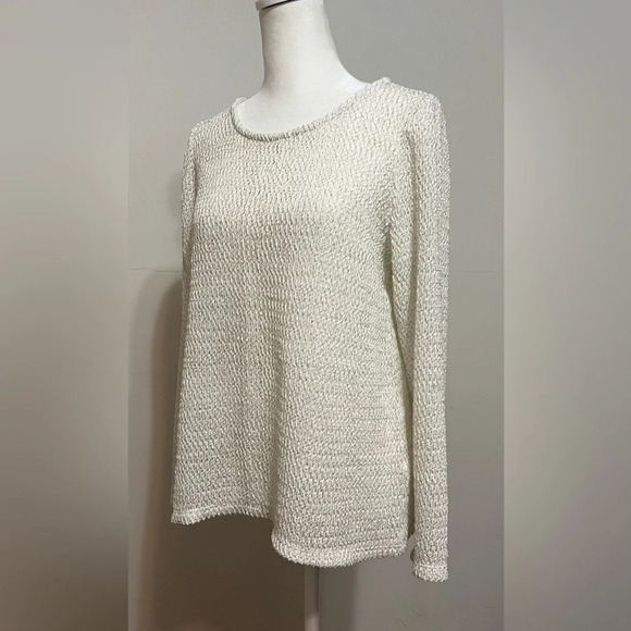 Chico's white gold long sleeve open knit sweater Sz 1 Medium - Picture 2 of 16
